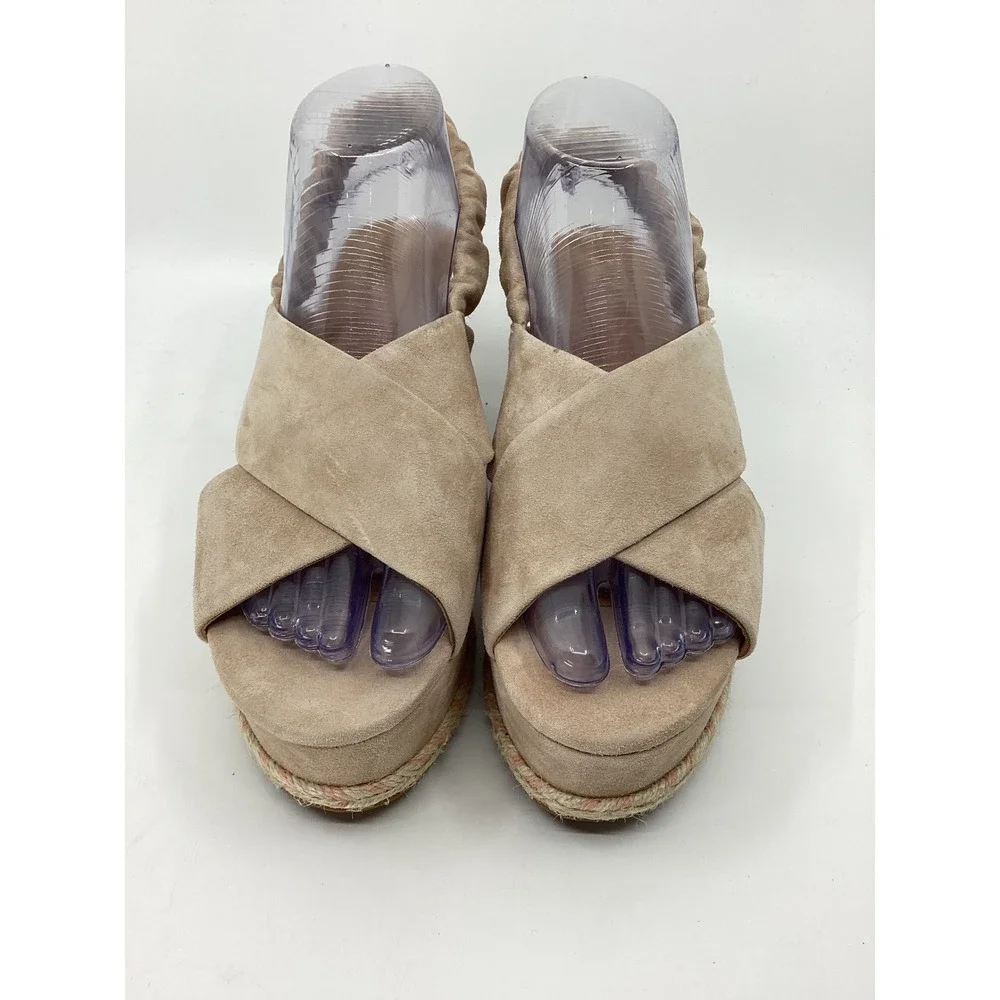 Joie Tan Suede Crisscross Slingback Platform Wedge Sandals Size 38.5 Espadrille